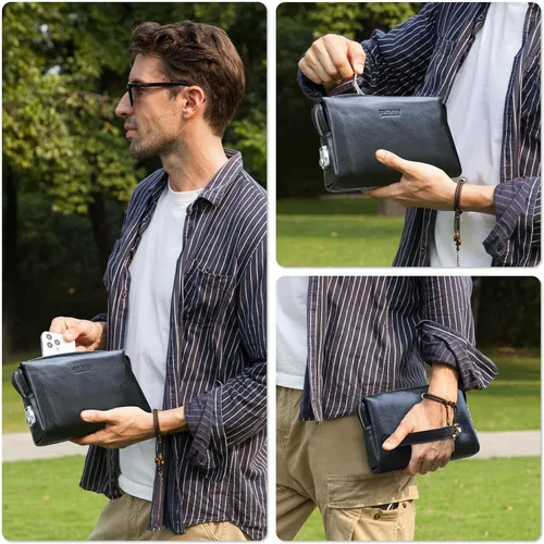 Miniatura 30 de Funda de piel de grano superior para hombre y mujer, múltiples bolsillos/ranuras, RFID de gran capacidad para tarjetas, cheques, dinero, pasaporte