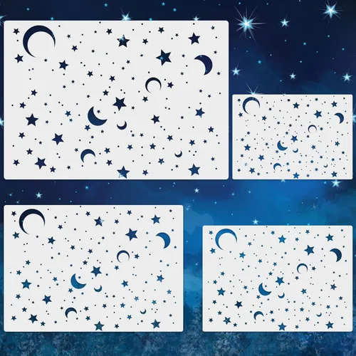 Miniatura 7 de Paquete de 4 plantillas de estrella para pintar estrellas en la pared, 4 tamaños, plantilla reutilizable de plástico, estrellas brillantes