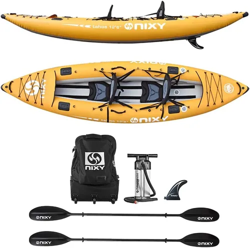 NIXY Tahoe Kayak inflable – Kayak de alta calidad para 2 personas, diseño duradero para dos adultos, portátil y estable con características Amarillo