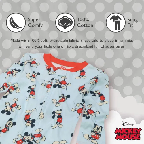 Miniatura 3 de Disney Mickey & Minnie Mouse - Paquete de 2 pijamas de una pieza de algodón sin pies, ajuste ceñido, suave y lindo para niños