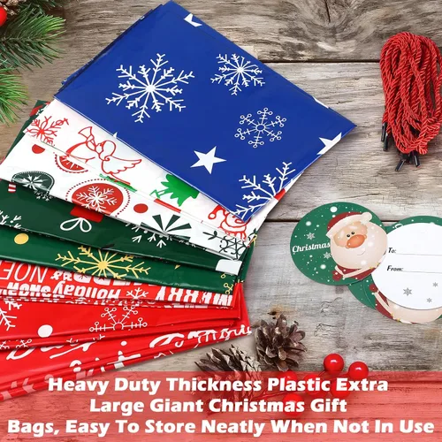 Miniatura 5 de Abbylike 16 bolsas de regalo de Navidad extra grandes de 44 x 36 pulgadas, bolsas gigantes de gran tamaño con etiquetas para regalos navideños