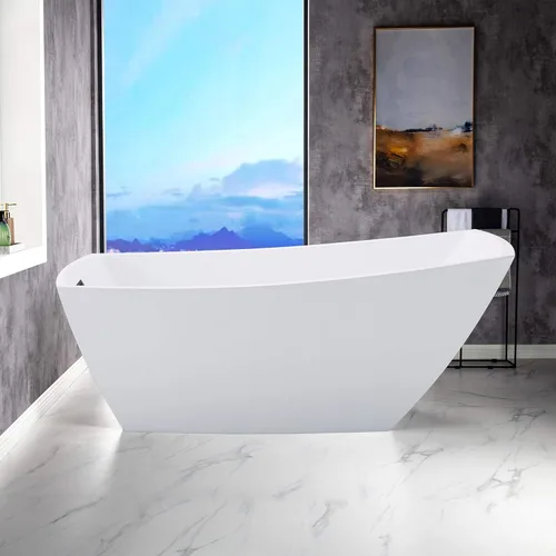 Miniatura 3 de WOODBRIDGE Bañera de remojo acílica blanca independiente de 67 "con desagüe y desbordamiento negro mate blanco/negro mate