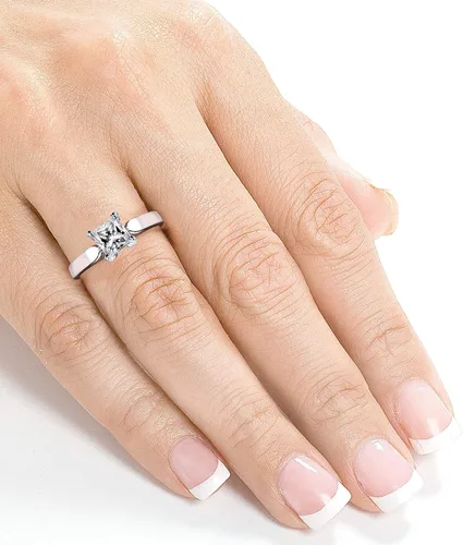 Miniatura 4 de Kobelli Anillo de compromiso de la catedral de la princesa moissanita con cabeza de clavija, oro blanco de 14 quilates