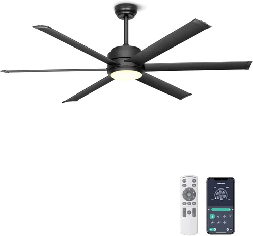 Miniatura 10 de Ohniyou Ventilador de techo de 60 pulgadas sin luz, control remoto de ventilador industrial y control por aplicación, motor de CC silencioso, Negro