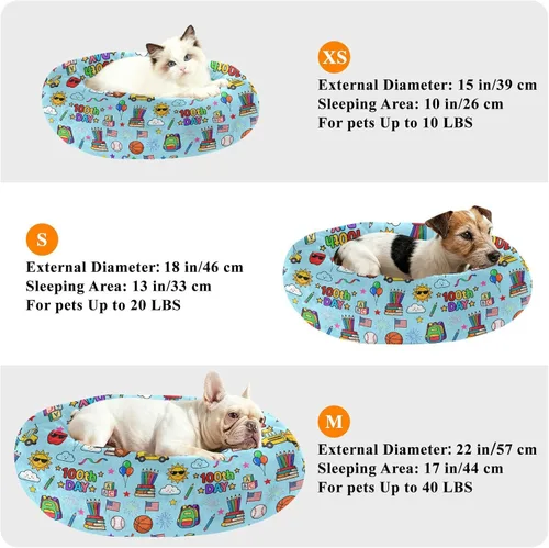 Miniatura 6 de Wudan Pet Cat Beds Donut Cuddler Fluffy Puppy Beds for Extra Small Size Pets Supplies M 100th Day Celebration Pattern Blue