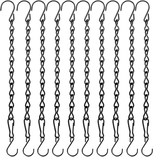 Miniatura 14 de YINGFENG - Set de 236 pulgadas de cadenas colgantes de metal negro y ganchos para cestas, para comederos de aves, bebederos de pájaros, macetas