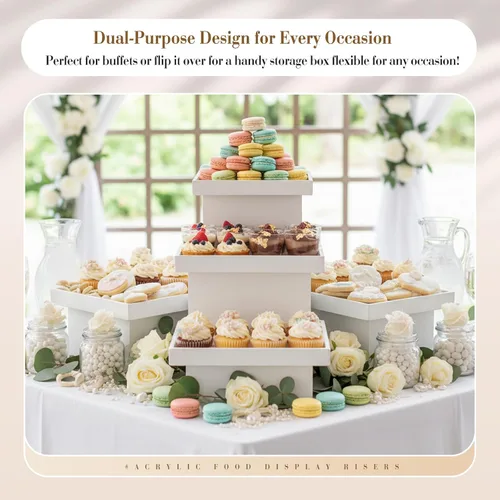 Miniatura 9 de Leinuosen Juego de 7 elevadores de buffet extra grandes de 8" a 14" caja de exhibición de acrílico cuadrada elevador de mesa de postres para Blanco