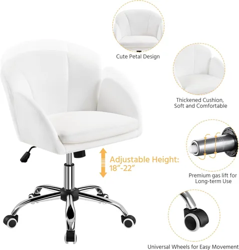 Miniatura 4 de Yaheetech Silla Linda de Escritorio para Hogar y Oficina, Silla Ajustable Moderna Tapizada Giratoria con Respaldo y Brazos para Trabajo, Estudio