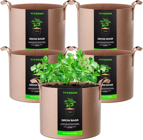 Miniatura 10 de VIVOSUN - Paquete de 5, 1 galón, bolsas para cultivar de tela no tejida gruesa resistente con asas Negro