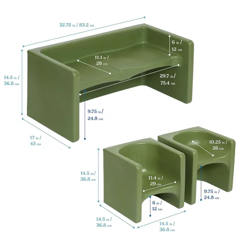 Miniatura 2 de ECR4Kids juego de mesa Tri-Me y silla Cube, muebles multiusos, verde Hunter, 3 piezas Verde cazador