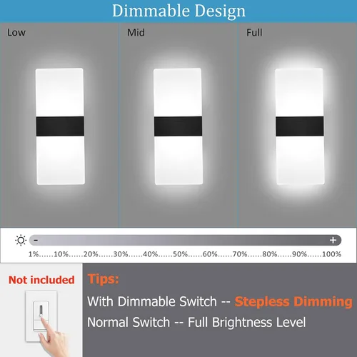 Miniatura 2 de Lightess Aplique de pared moderno regulable. Lámpara de pared de 12 W en negro, lámpara de pared interior de acrílico para dormitorio, sala