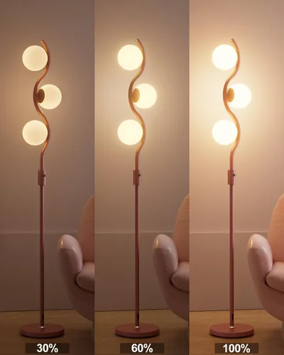 Miniatura 4 de Lightdot Lámpara de pie rosa regulable de 60 pulgadas, lámparas de pie de mediados de siglo con 3 bombillas G9 de 3000 K de color blanco cálido, 3