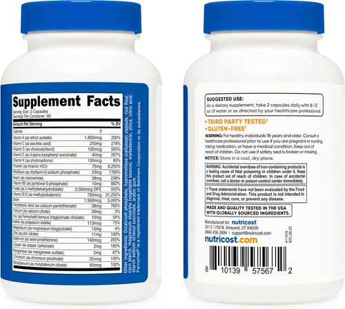 Miniatura 4 de Nutricost Multivitamínico metilado 120 cápsulas, 60 porciones - 23 vitaminas y minerales por porción