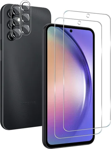 BIGFACE Protector de Pantalla de Vidrio Templado para Galaxy A54 + Protector de Lente de Cámara [Paquete de 2 + 2] [Desbloqueo por Huella Dactilar]