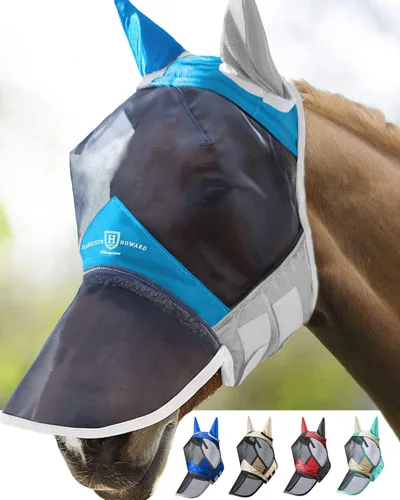 Miniatura 23 de Harrison Howard CareMaster Pro - Máscara luminosa para mosca de caballo, gran espacio para los ojos, nariz larga con orejas, protección UV para Azul