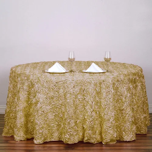 Miniatura 4 de BalsaCircle Mantel redondo con rosetas elevadas de satén champán de 132 pulgadas, para bodas, fiestas, comedor