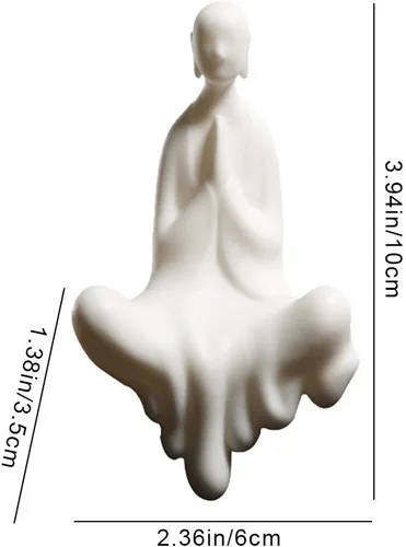 Miniatura 4 de Kingzhuo Bonita estatua de Buda sentada de cerámica blanca, hermosa escultura de manos rezando, meditación, figura de monje pacífica, pequeña