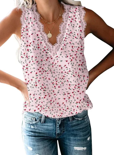 Miniatura 180 de VIISHOW - Camiseta sin mangas, sexy, con cuello en V y bordes de encaje para mujer, camisola de vestir, camisas de gasa, sin mangas, casuales