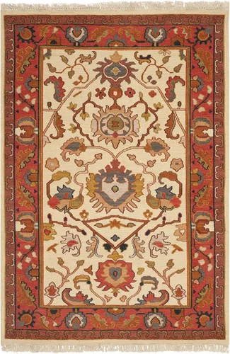 SAFAVIEH Sumak Collection SK115B - Alfombra tradicional de lana de primera calidad, hecha a mano, 4 x 6 pies, color marfil y óxido