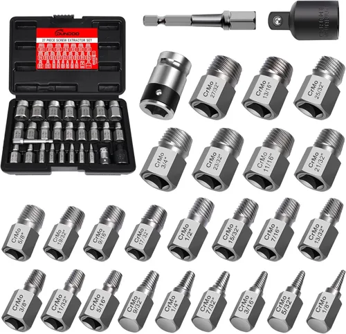 Miniatura 8 de Juego de 15 extractores de tornillos, juego de extractores fáciles de sacar, broca de mano izquierda, extractor de cabeza hexagonal, kit de acero