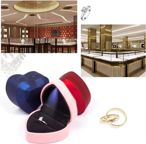 Miniatura 5 de iSuperb Caja de anillo en forma de corazón, cajas de anillo de compromiso con luz LED, caja de regalo para propuesta, boda, día de San Valentín