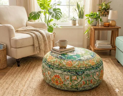 Miniatura 5 de Funda de almohada marroquí para suelo, color azul, redondo, estilo bohemio, decoración de habitación, zona de estar marroquí, puf otomano perfecto