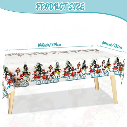 Miniatura 3 de BBTO 4 manteles rectangulares de Navidad impermeables con diseño de muñeco de nieve de invierno, copos de nieve, mantel impermeable de tela