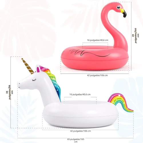 Miniatura 7 de Flotadores de piscina inflables de unicornio y flamenco - Jasonwell, paquete de 2, flotadores de piscina inflables, balsas para piscinas, tubos