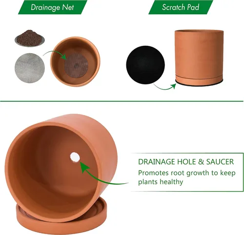 Miniatura 4 de D'vine Dev Maceta de Terracota Extra Pequeña de 4 Pulgadas con Orificio de Drenaje y Platillo, Maceta Cilíndrica Redonda para Plantas