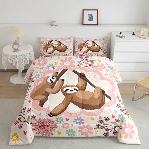 Miniatura 16 de Feelyou Juego de edredón de oso azul, juego de ropa de cama de osos de animales, juego de edredón acolchado con estampado de arboleda de galaxia