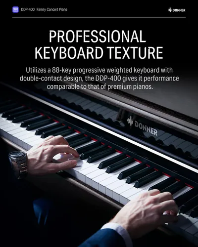 Miniatura 4 de Donner DDP-400 - Piano digital con teclado progresivo ponderado de 88 teclas, teclado de piano vertical premium para profesionales, paquete