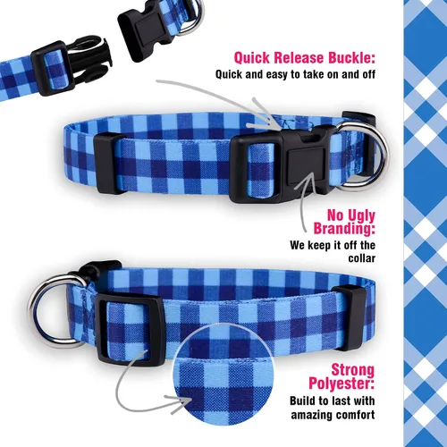 Miniatura 4 de Native Pup Collar de perro a cuadros, leñador rojo, tartán, azul, rosa, ajustable para perros grandes y pequeños (azul, grande)