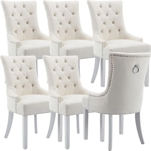 Miniatura 10 de Juego de 4 sillas de comedor modernas de mediados de siglo, sillas decorativas de terciopelo, sillas Parsons tapizadas, sillas laterales
