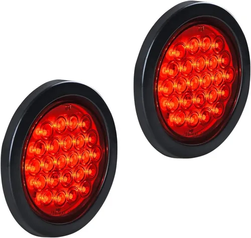 Miniatura 23 de Astra Depot Luz trasera redonda roja de 4 pulgadas, 12 luces LED para remolque, impermeable, lámpara trasera de freno con juntas de goma con ojales
