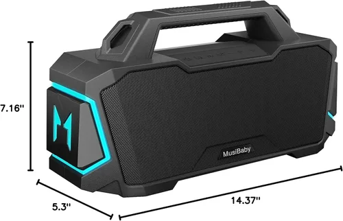 Miniatura 9 de Bocina Bluetooth, Musibaby M1 - Bocinas Bluetooth portátiles: sonido estéreo fuerte con subwoofer, graves profundos, impermeable IPX6, bocina Negro
