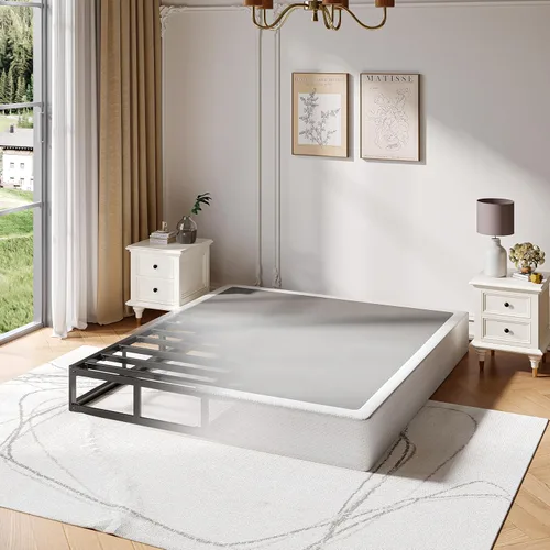 Miniatura 10 de Somier individual de 5 pulgadas, capacidad de 1500 libras, tamaño de base de cama metálica, base de colchón de perfil bajo con funda de tela, fácil
