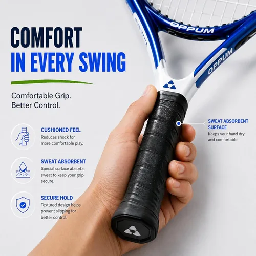 Miniatura 6 de Raquetas de tenis OPPUM PRO-500 para adultos, paquete de 2 raquetas preencordadas para principiantes e intermedios con bolsa de transporte y 2