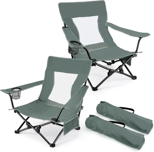 Miniatura 9 de Joyfair Silla de camping de playa (paquete de 2), silla plegable al aire libre para adultos, silla portátil resistente con reposabrazos para pesca