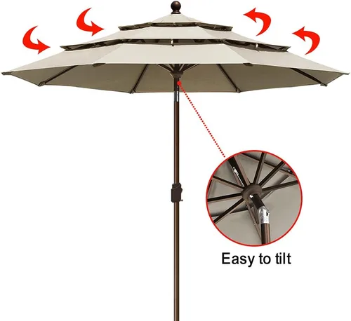 Miniatura 6 de EliteShade USA Sombrilla de Mercado de 10 Años Sin Decoloración de 9 Pies 3 Niveles Sombrilla de Patio Sombrilla de Mesa para Exteriores con Beige