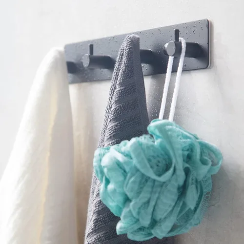 Miniatura 5 de Ganchos adhesivos negros para toallas para baño, montaje en pared, sin taladro, para ducha, resistente, gancho de pared, toallero autoadhesivo