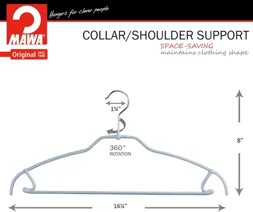 Miniatura 4 de Mawa by Reston Lloyd Silhouette - Percha de camisa antideslizante que ahorra espacio con barra para pantalones y ganchos para falda, estilo 42/FTU