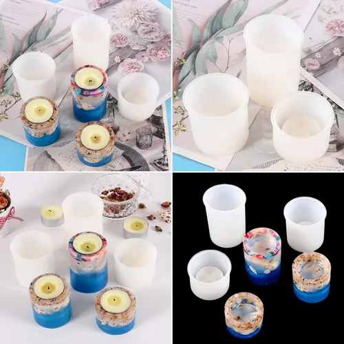 Miniatura 5 de Portavelas de resina, juego de 3 moldes cilíndricos de silicona para candelabro epoxi para resina epoxi DIY portavelas de cristal, decoración