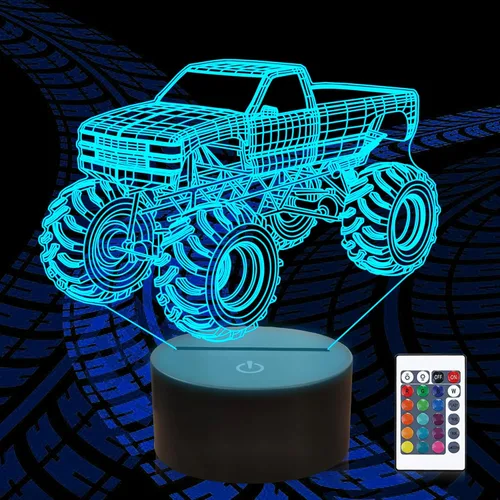 Miniatura 8 de Luces nocturnas 3D para niños, lámpara nocturna para niños, camiones monstruo para niños, 16 colores LED que cambian de iluminación, iluminación