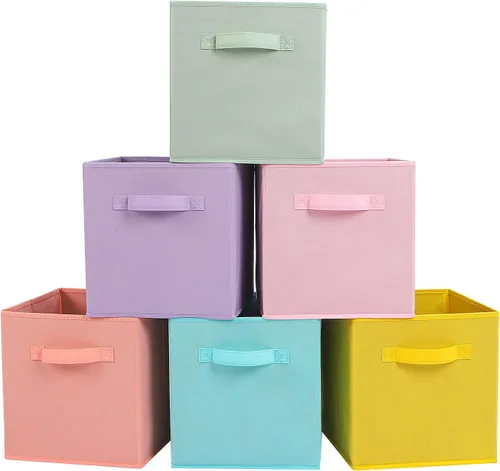 Miniatura 15 de Stero - Contenedores de tela para almacenamiento de 13x13x13 pulgadas, paquete de 6 cubos de almacenamiento de colores divertidos con asas, cestas