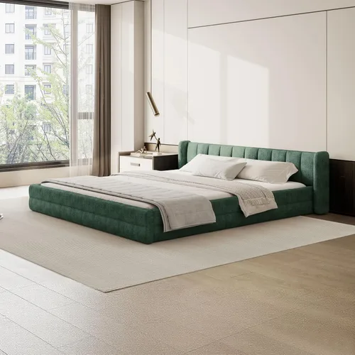 Miniatura 15 de DEINPPA - Marco de cama tamaño Queen con cabecero suave tipo nube, base de cama de madera con tapizado de chenilla, no necesita somier - Beige