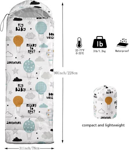 Miniatura 3 de Saco de dormir para niños y niñas, globo aerostático, ligero, cálido, portátil, para interiores y exteriores, impermeable, resistente al clima frío