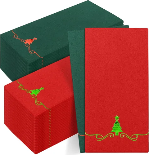 Miniatura 9 de 100 paquete de servilletas desechables de Navidad para invitados 12 x 17 pulgadas Árboles de Navidad de papel de aluminio plateado Toallas de mano