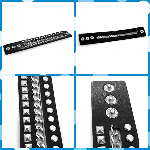 Miniatura 3 de 3 Pieces Punk Rock Leather Bracelets for Women Pop 80s 90s Emo Jewelry Accessories Retro Spiked Adjustable Wrap Wrist Cuffs