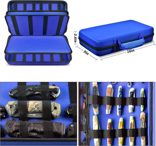Miniatura 5 de GWCASE Vitrina para más de 66 cuchillos de bolsillo. Soporte plegable, organizador de almacenamiento de mariposas, bolsa de transporte para Azul