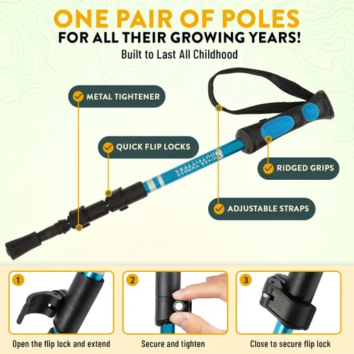 Miniatura 4 de Kids Hiking Poles by USA Brand - Lightweight Collapsible Kids Walking Stick w/Quick Adjustable Flip Locks
